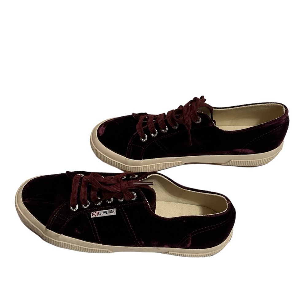 Superga Velvet Classic Sneakers Bordeaux Burgundy Sz 8.5 Luxe Street Style - Picture 4 of 7